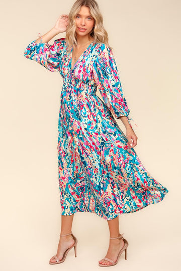 PLUS TURQUOISE VINTAGE FLORAL MIDI LENGTH WITH SIDE POCKETS