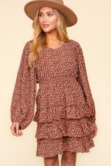 Smocked Waist Leopard Print Woven Dress