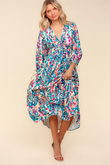 TURQUOISE VINTAGE FLORAL MIDI LENGTH WITH SIDE POCKETS