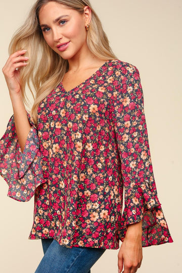 Charcoal Waterfall Hi Low Three Quarter Sleeve Woven