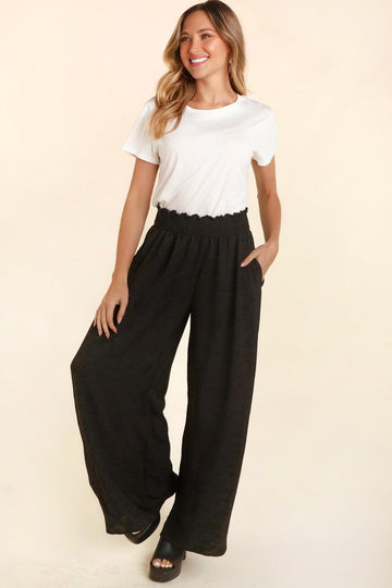 Black Smocked Waist Wide Leg with Side Pockets (1-2-1)