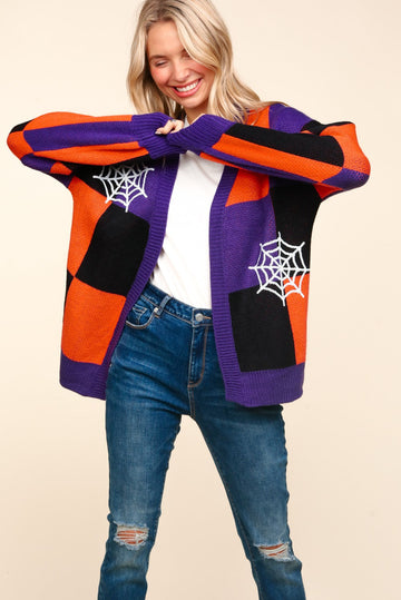 PLUS OPEN CARDIGAN EMBROIDERY SEQUINS SPIDER WEB