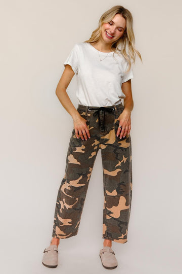 PLUS BAGGY FIT MID RISE CAMOUFLAGE PRINT JEANS