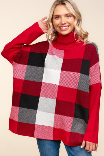PLUS TURTLE NECK SWEATER KNIT TOP WITH SIDE HOLIDAY SLIT