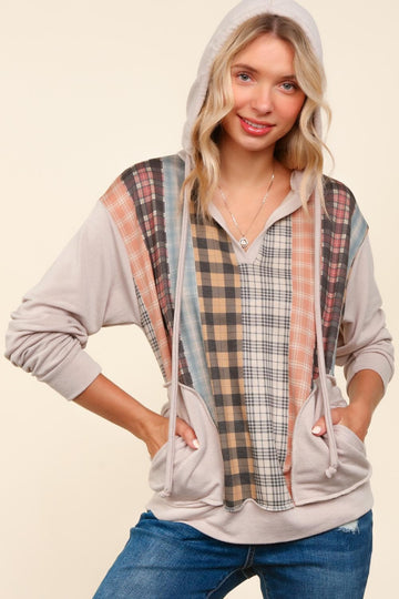 PLUS COLOR BLOCK VERTICAL PLAID PRINT PULLOVER TOP
