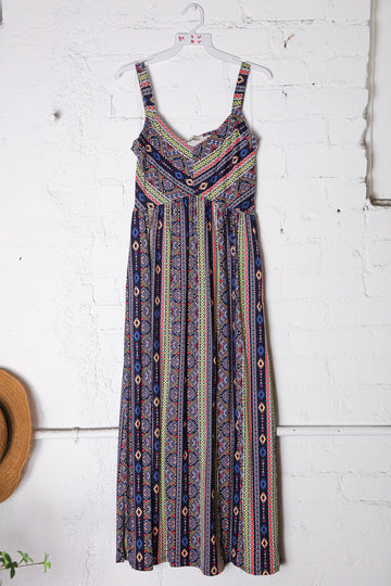 Babydoll Stripe with Side Pockets and Slit Maxi Dress