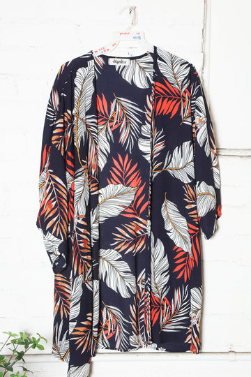 Plus Tropical Print Open Kimono