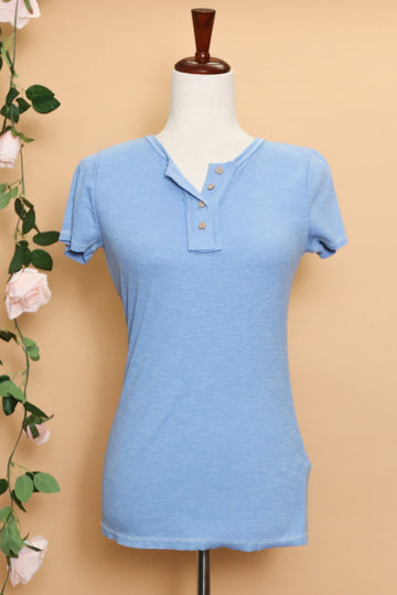 Baby Blue Ribbed Button Tee
