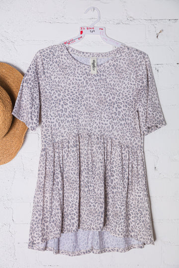 Animal Taupe Print Babydoll Top