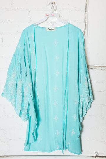 Aqua Mint Embroidered Kimono