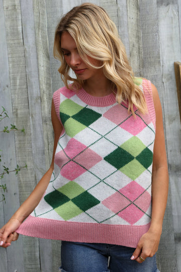 Pink Multi Checkered Sweater Vest