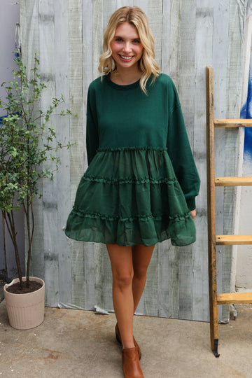 Hunter Green Woven Tiered Design Sweater