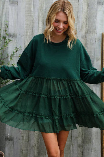 Plus Hunter Green Woven Tiered Design Sweater