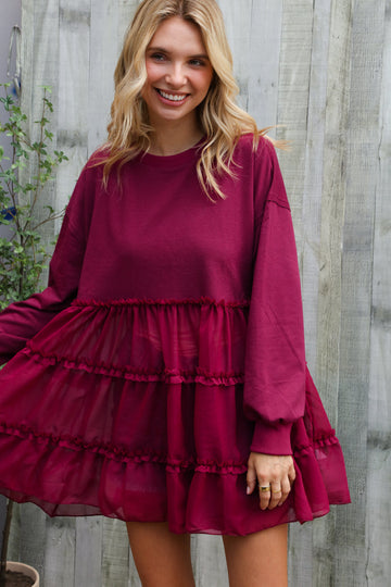 Plus Dark Magenta Woven Tiered Design Sweater