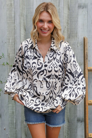 Ivory Damasque Design Woven Top