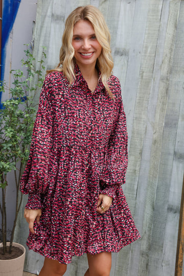 Black & Maroon Animal Print Dress