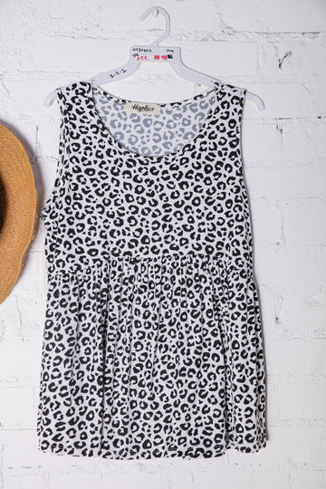Animal Print Sleeveless Babydoll Knit Top