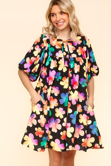 PLUS FLORAL WOVEN BABYDOLL DRES W/ SIDE POCKETS