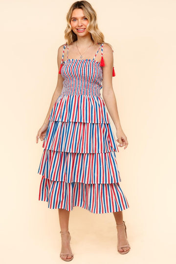 PLUS MIDI MULTICOLOR STRIPE PRINT DRESS