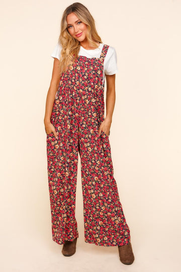 Plus Bib Overalls Button Floral Jumpsuit