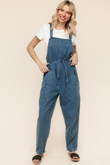 Plus Baggy Washed Denim with Side Pockets and Belt