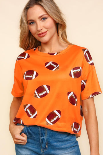 ORANGE GAME DAY FOOTBALL PRINT BUTTERY SOFT KNIT TOP (4pc)