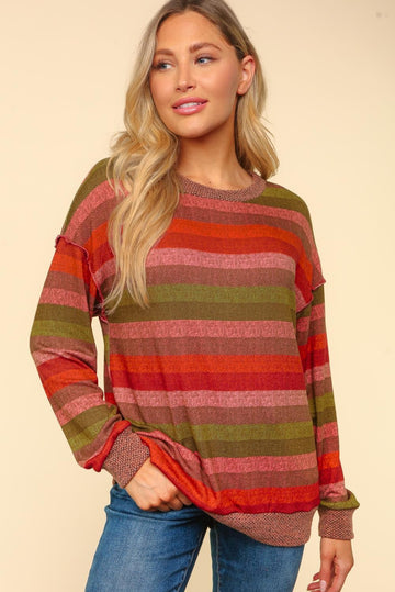 OVERSIZED MULTICOLOR STRIPE HACCI KNIT TOP