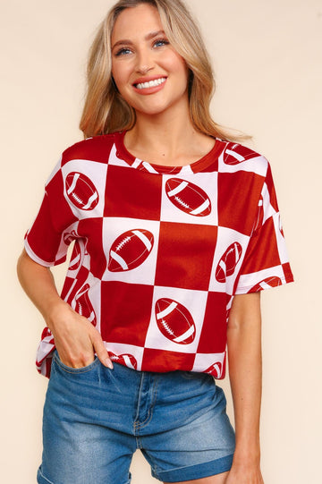 AUBURN GAME DAY FOOTBALL, CHECKER PRINT KNIT TOP