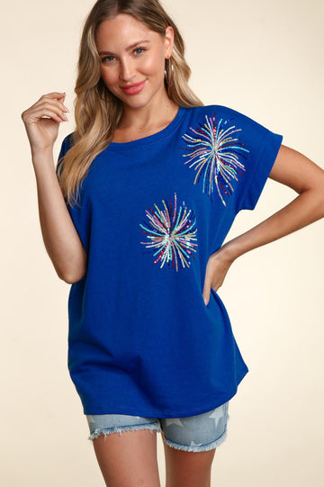 Blue Dolman Firework Sequin Oversized Knit Top (1-2-2)