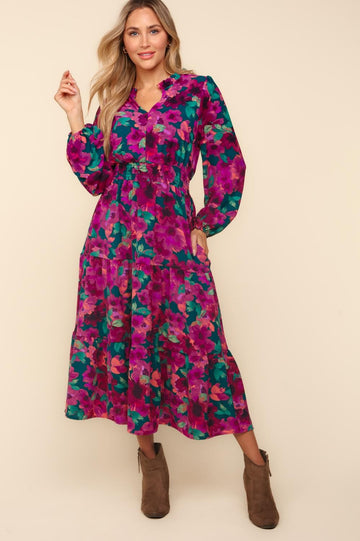 Floral Maxi Length Smocked Waist Woven Dress