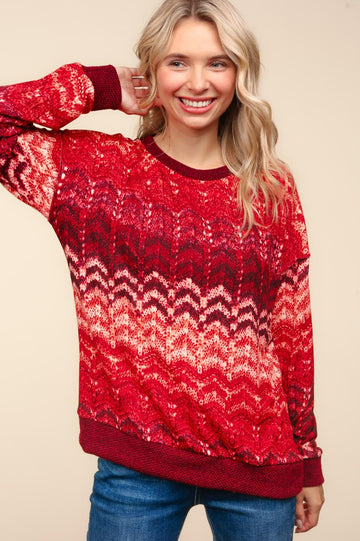 Oversized Cable Print Soft Hack Knit Top
