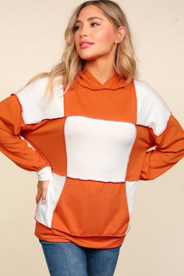 PLUS RUST COLOR BLOCK OVERSIZED PULLOVER WITH HOODIE