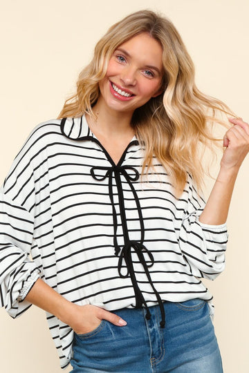 PLUS RIBBON BOW DETAIL LONG SLEEVE LOOSE FIT KNIT TOP