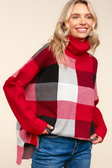 TURTLE NECK SWEATER KNIT TOP WITH SIDE HOLIDAY SLIT