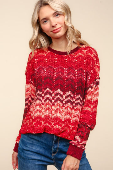Plus Oversized Cable Print Soft Hack Knit Top