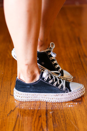 Black & Silver Studded Canvas Sneakers (Open Pack)
