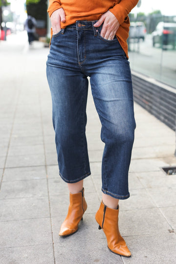 Judy Blue Dark Wash Mid Rise Cropped Wide Leg Jeans (Open Pack)
