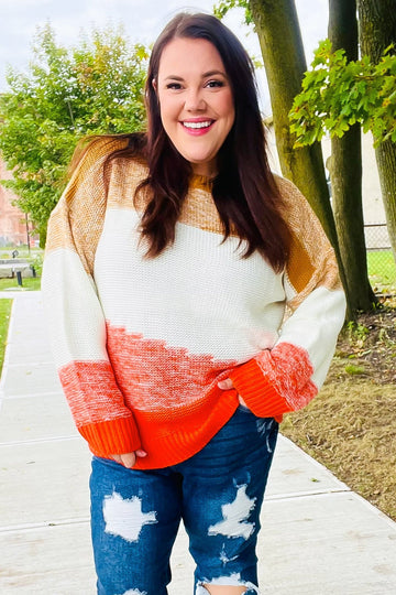 Adorable You Camel & Orange Color Block Sweater (Open Pack)
