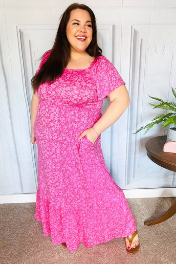 Perfectly You Fuchsia Ditzy Floral Fit & Flare Maxi Dress (Open Pack)