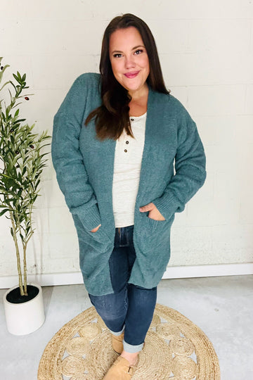 Plus Forest Thick Fuzzy Pocketed Cardigan