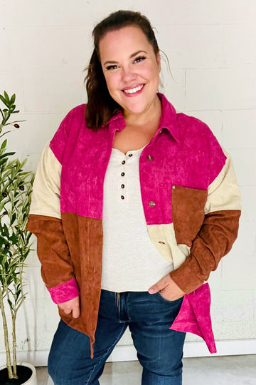 Plus Orchid Combo Ribbed Color Block Shacket