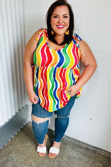Multicolor Wavy Stripe Shoulder Tie Detail Top (Open Pack)