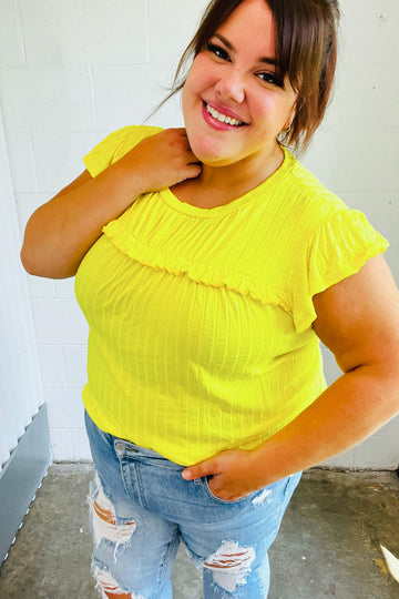 Yellow Wide Rib Frilled Short Sleeve Yoke Top (Open Pack)