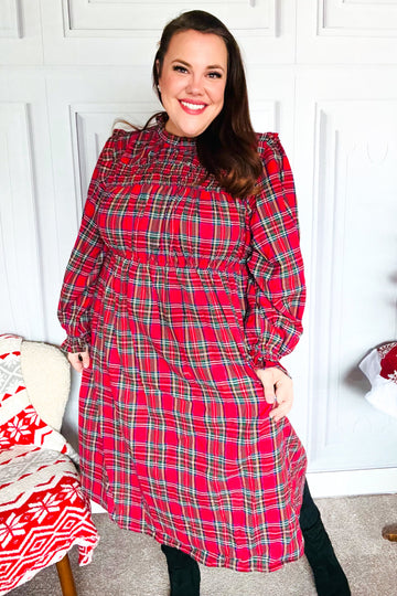 All I Want Hunter Red Plaid Check Woven Pocketed Dress (Open Pack)