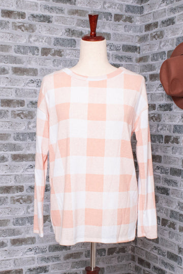 Peach Ivory Gingham Check Mier Hacci Top