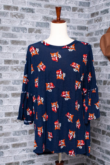 Navy Tiger Football Print Blouse