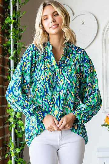 Abstract Print Mandarin Design Top