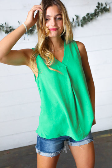 Green Banded V Neck Sleeveless Top (Open Pack)