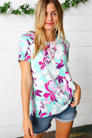 Turquoise & Purple Flat Floral Print Top (Open Pack)