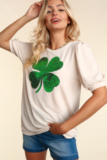 Knit Top With Clover Sequins Patch (3pc)